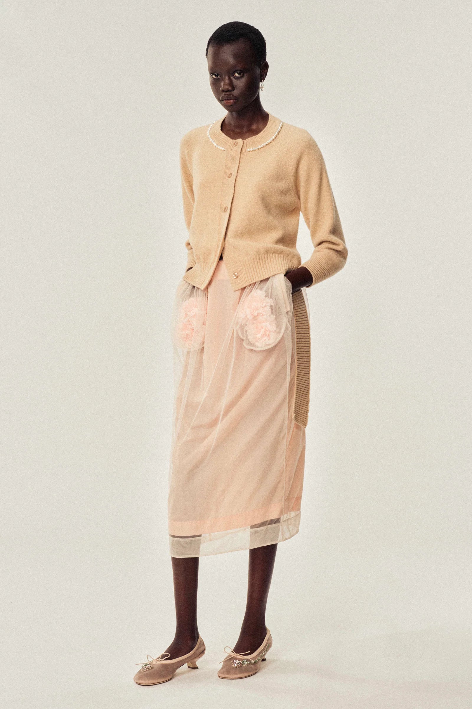 【simone rocha 】Pencil Skirt Simone Rocha Trapped Carnation Pencil Skirt Beige – Rosens