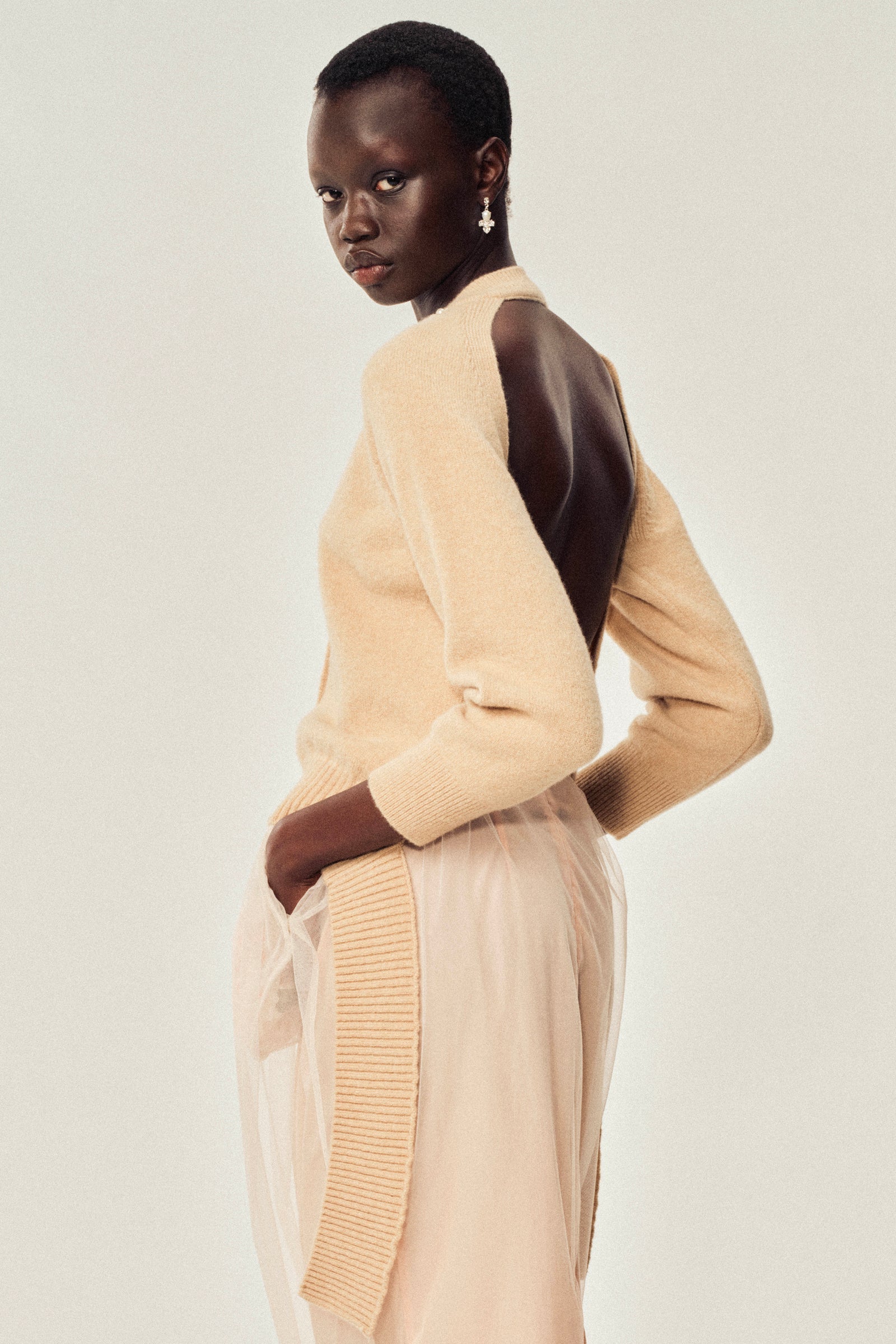 【simone rocha 】Pencil Skirt Simone Rocha 🎀🎻 Sheer Organza Pencil Skirt - Nude/Multi