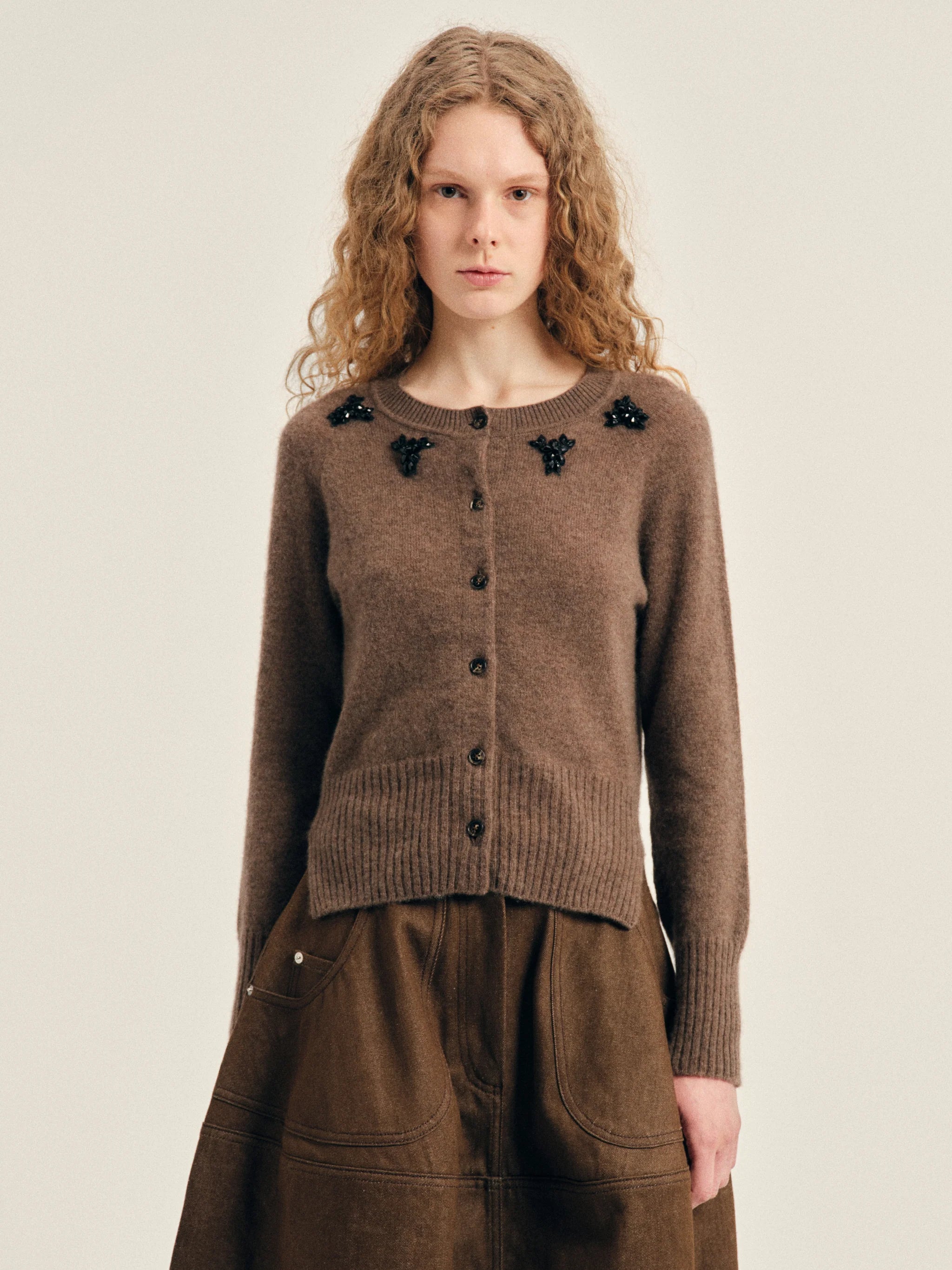 Simone Rocha Embellished Cashmere Cardigan - Peat