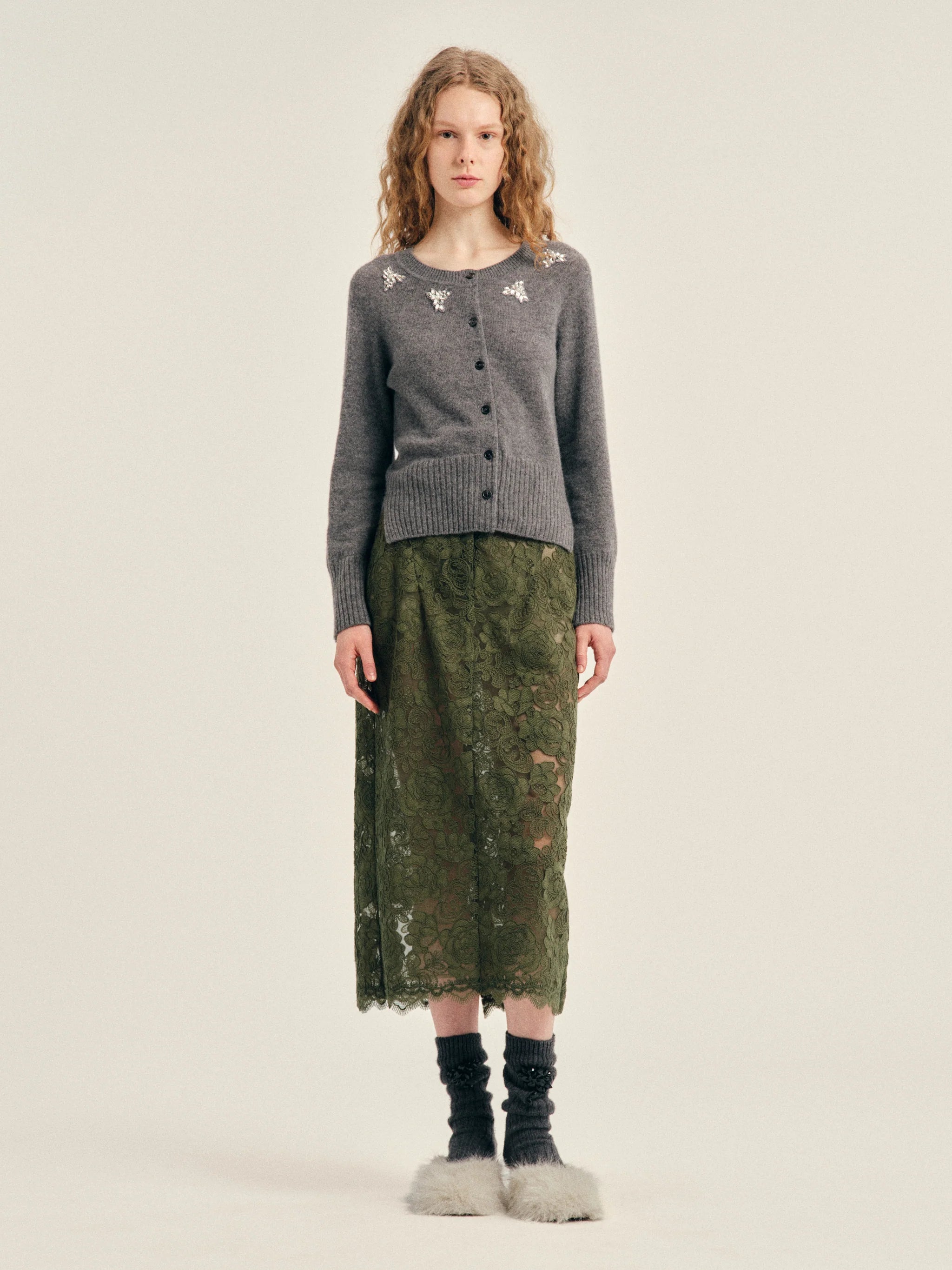 Simone Rocha Embellished Cashmere Cardigan - Grey