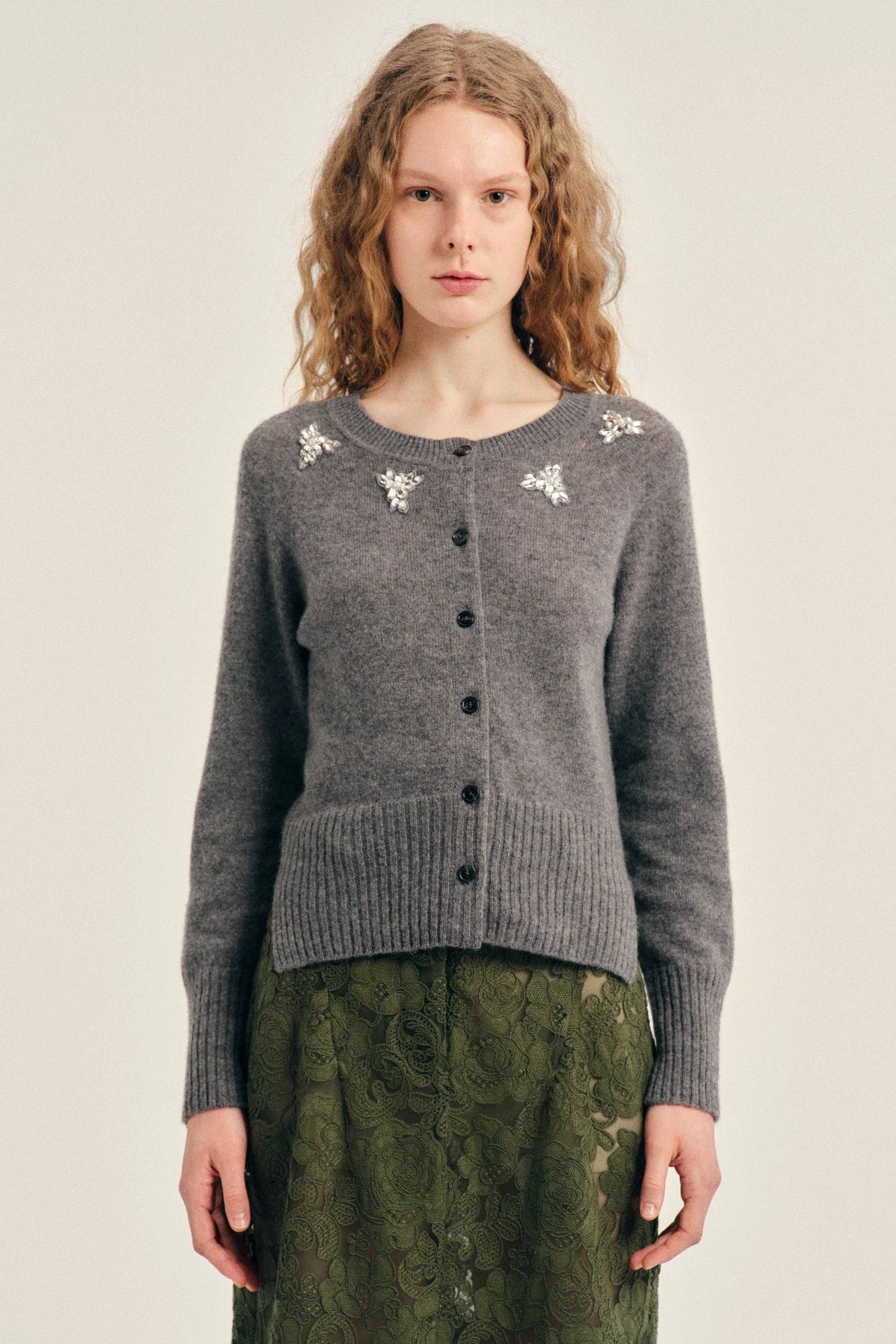Simone Rocha Embellished Cashmere Cardigan - Grey