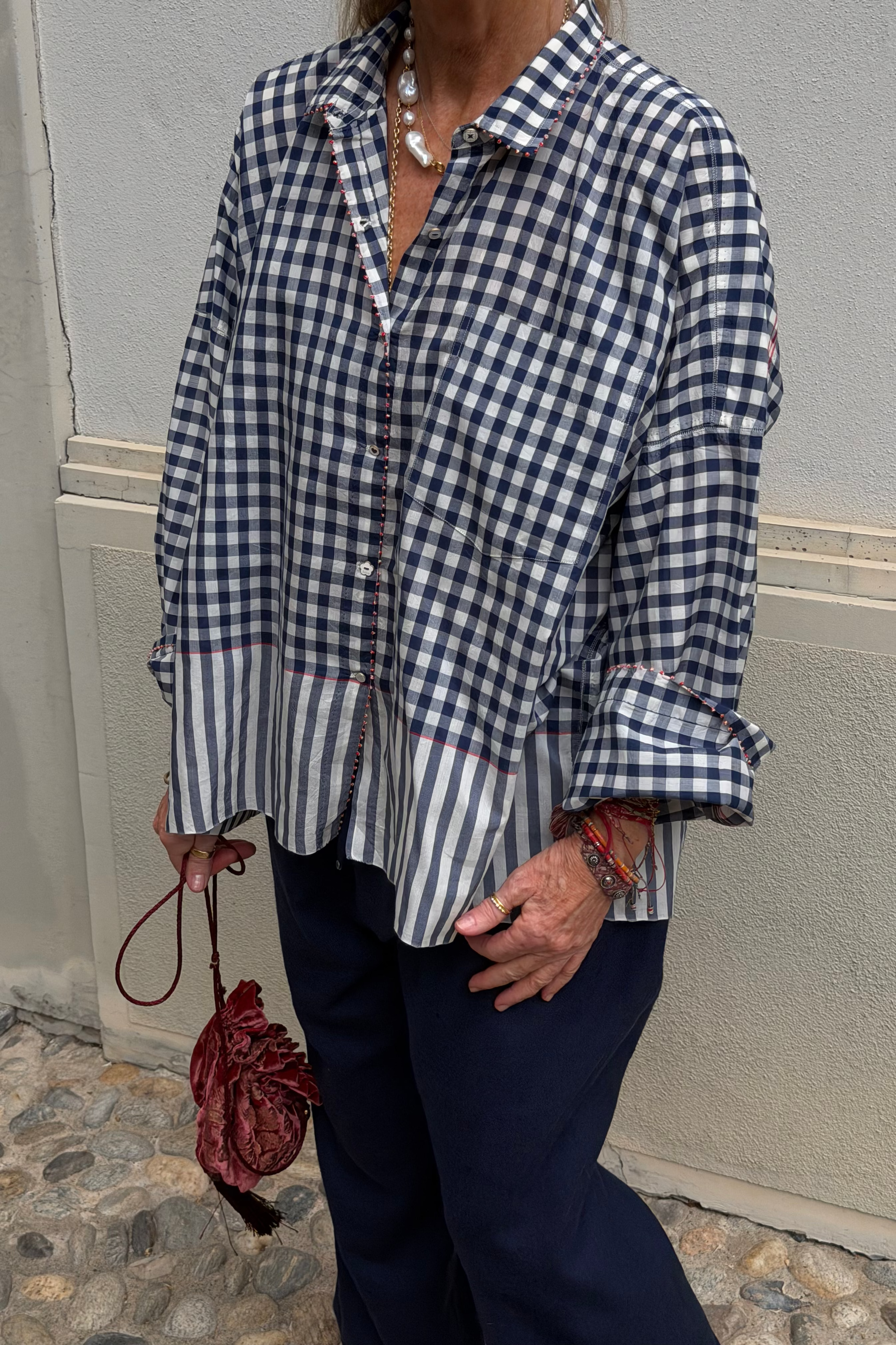 Pero Soft Youm Checked Navy Shirt