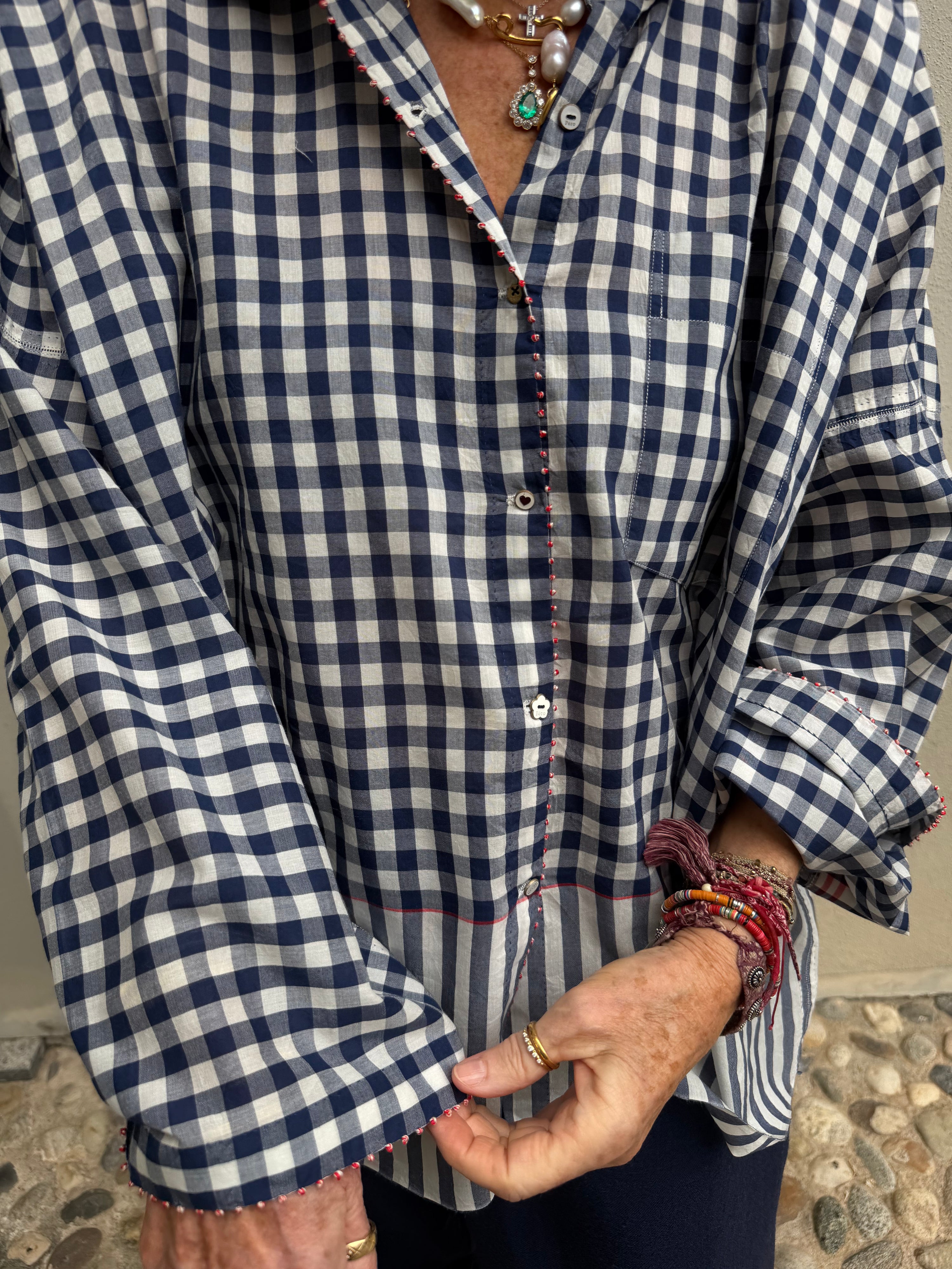 Pero Soft Youm Checked Navy Shirt