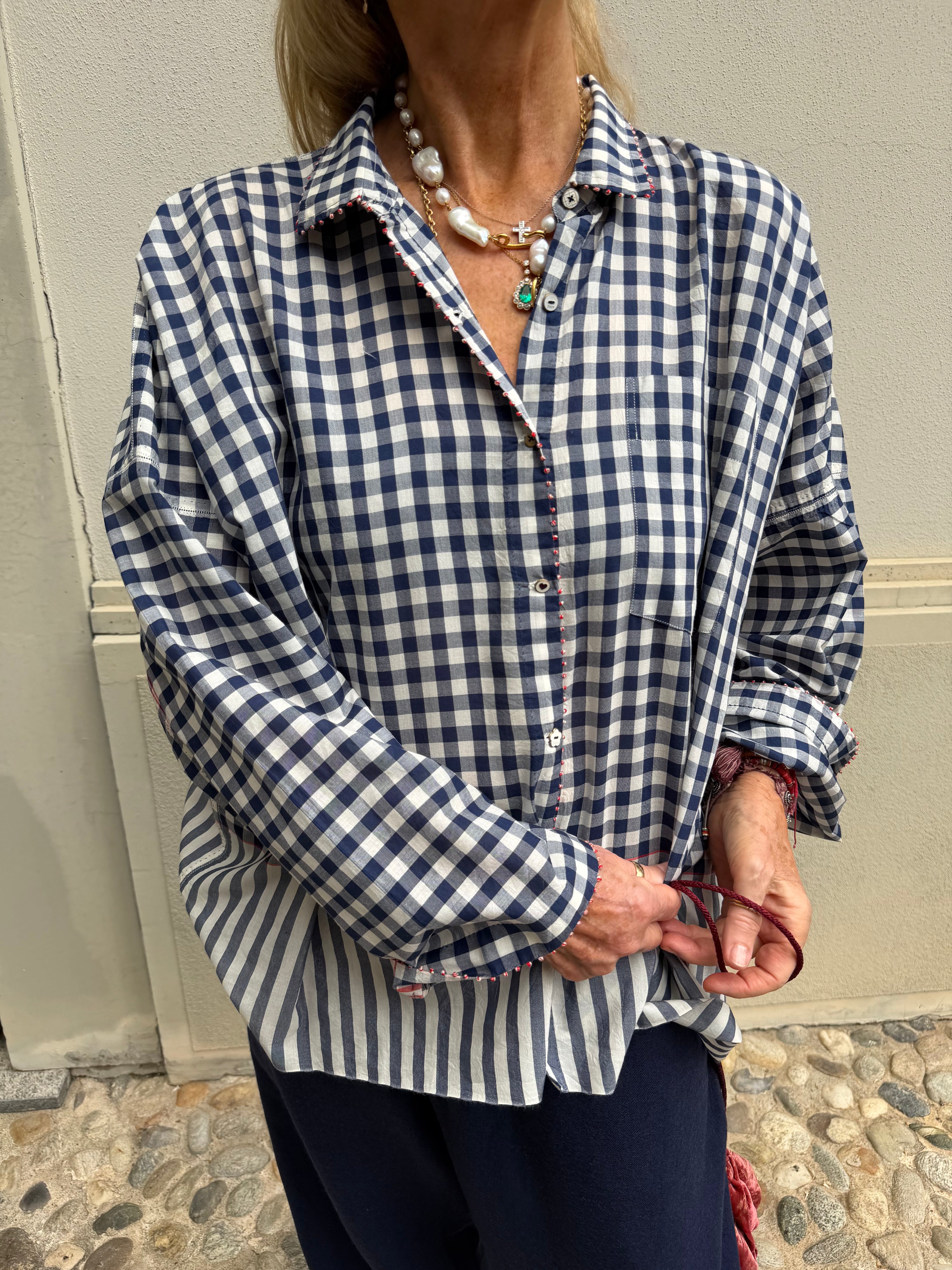Pero Soft Youm Checked Navy Shirt