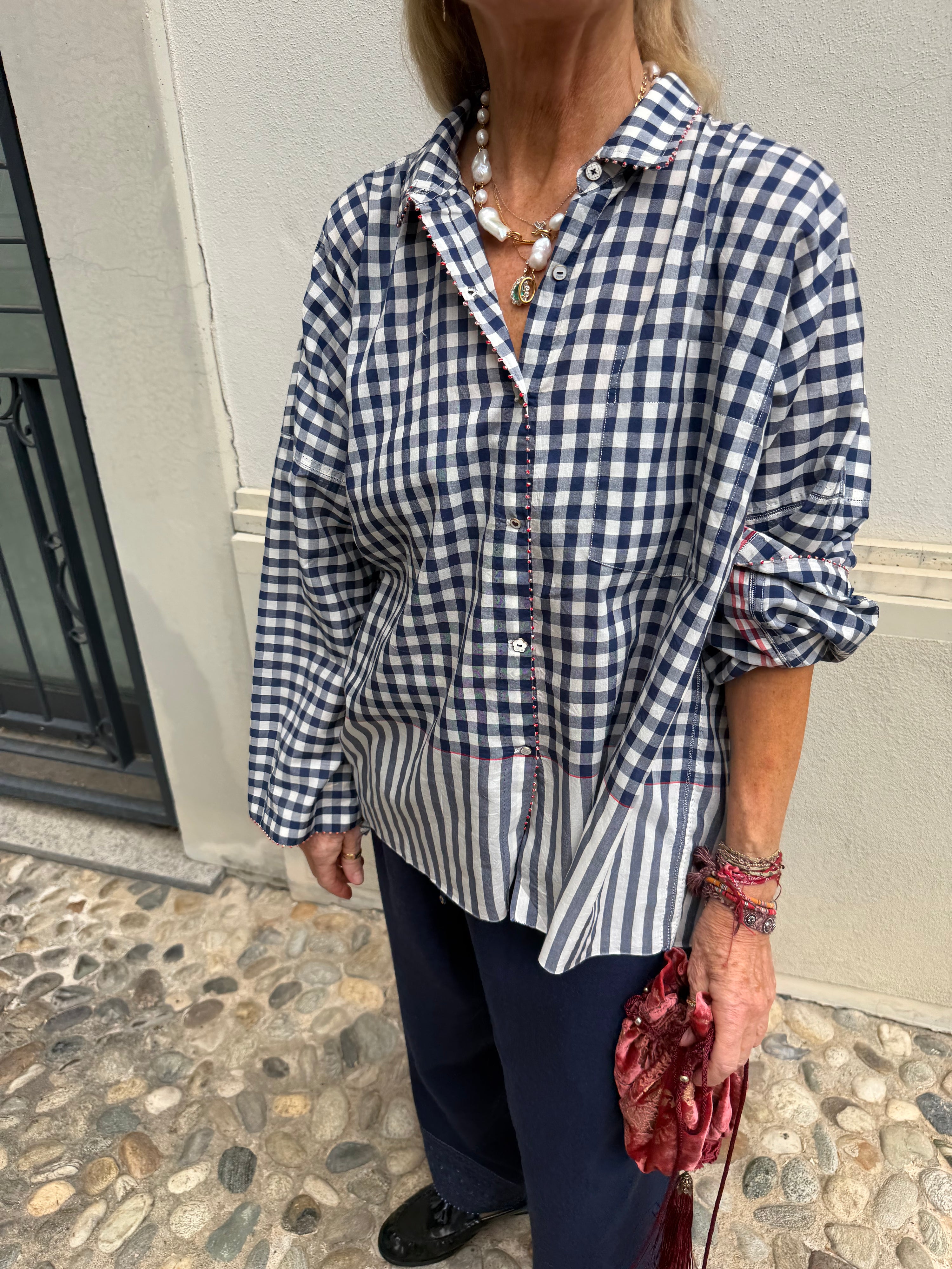 Pero Soft Youm Checked Navy Shirt