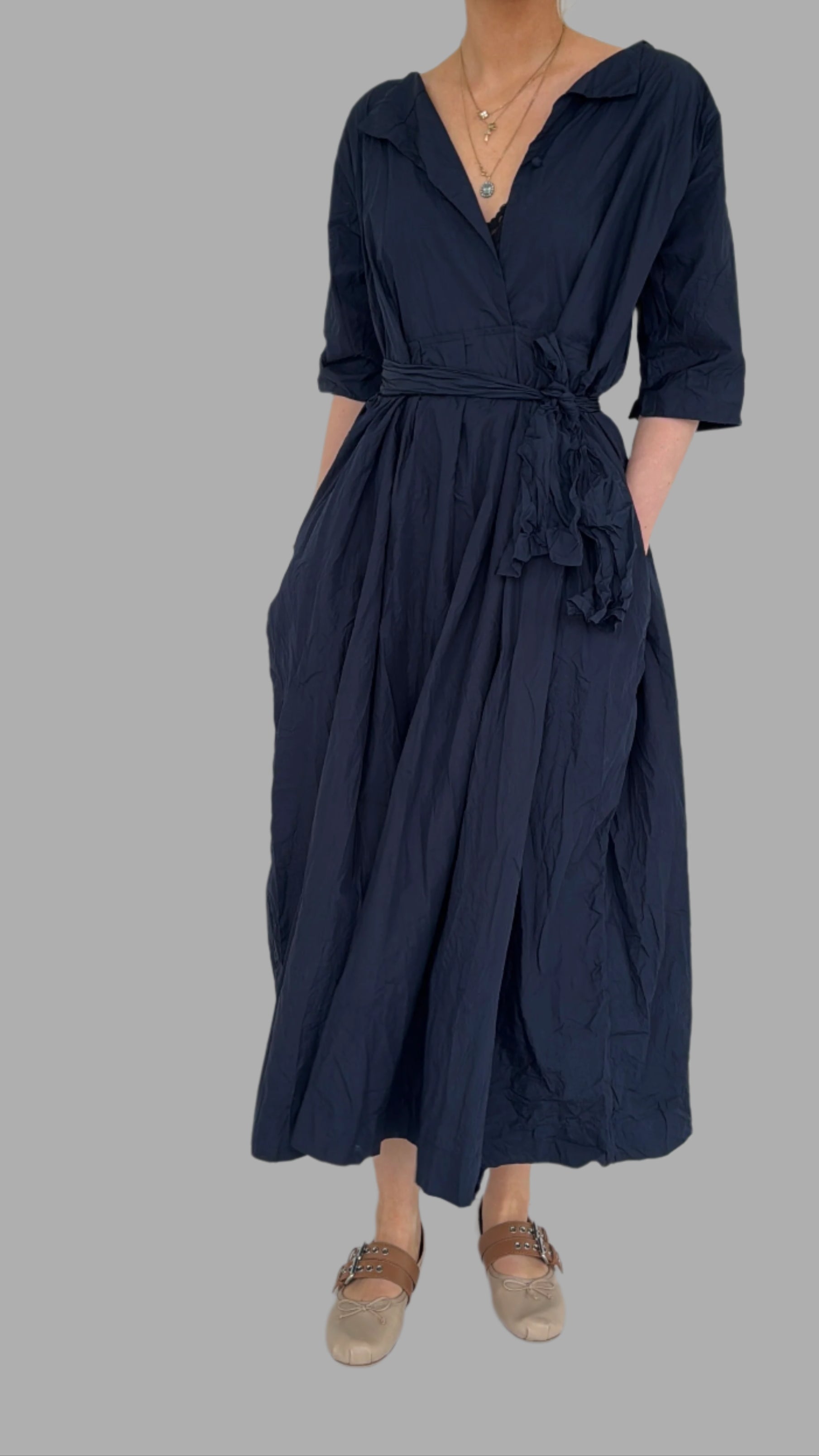 Daniela Gregis Madeleine dress in crispy cotton Navy