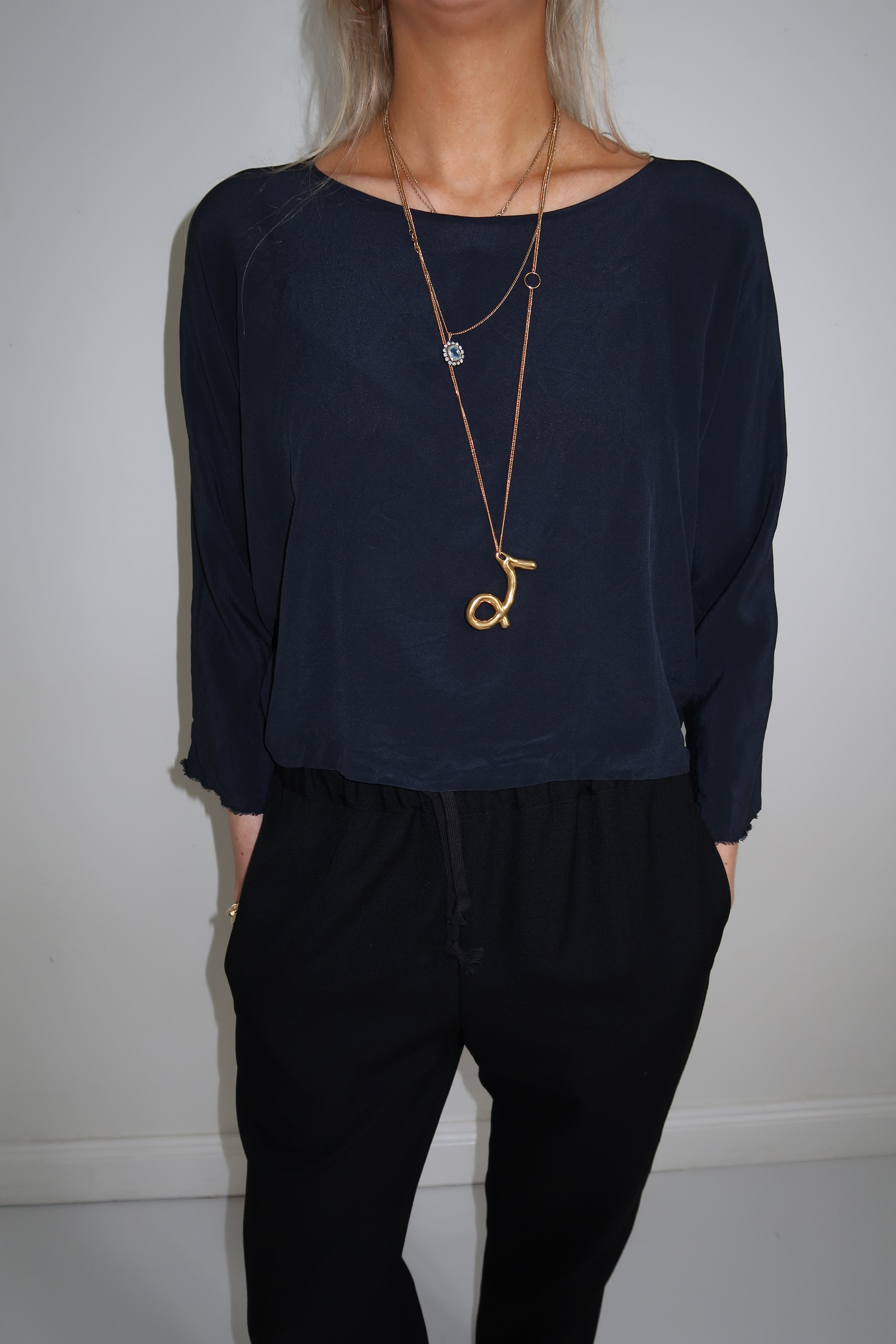 Daniela Gregis lil silk top Navy