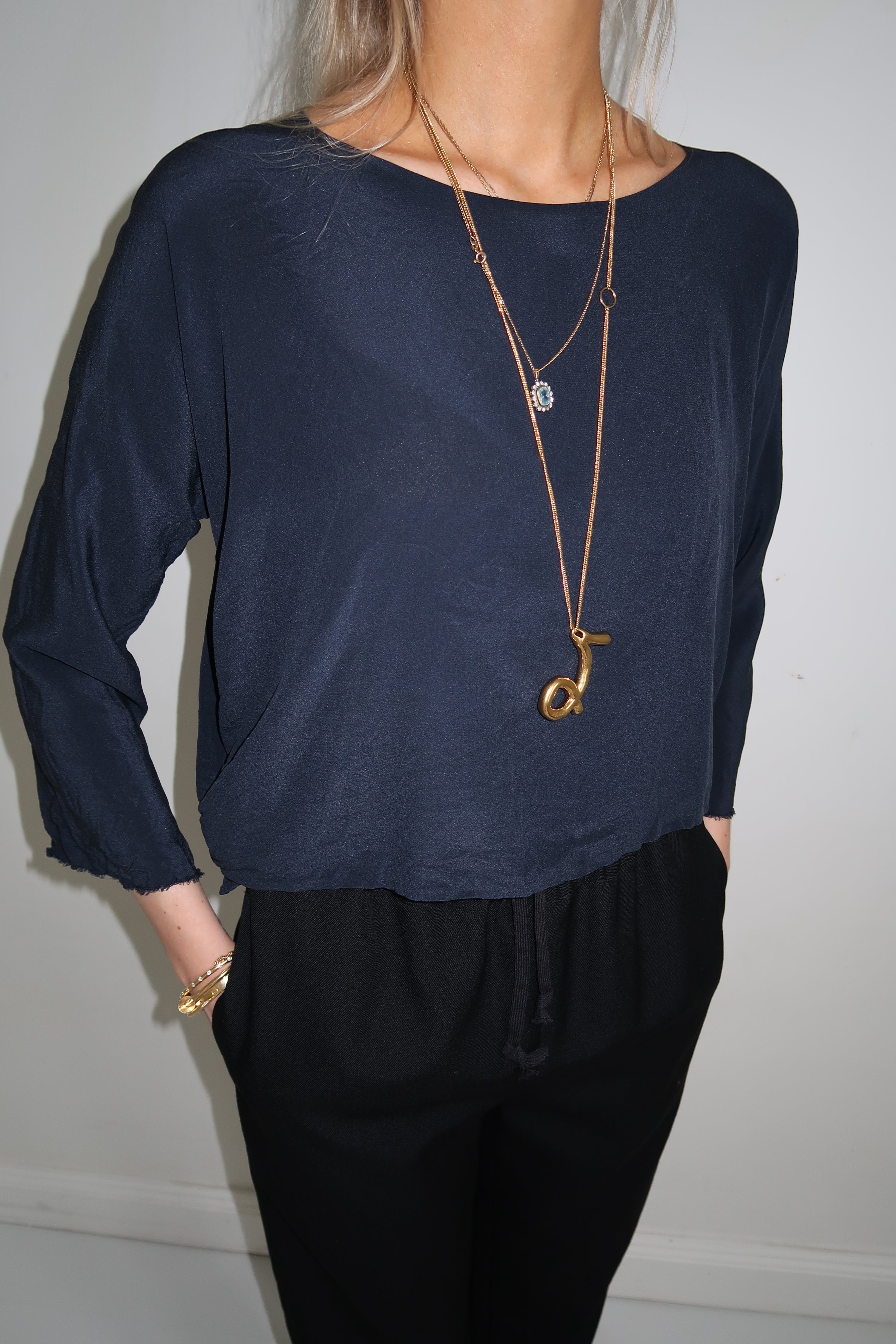 Daniela Gregis lil silk top Navy
