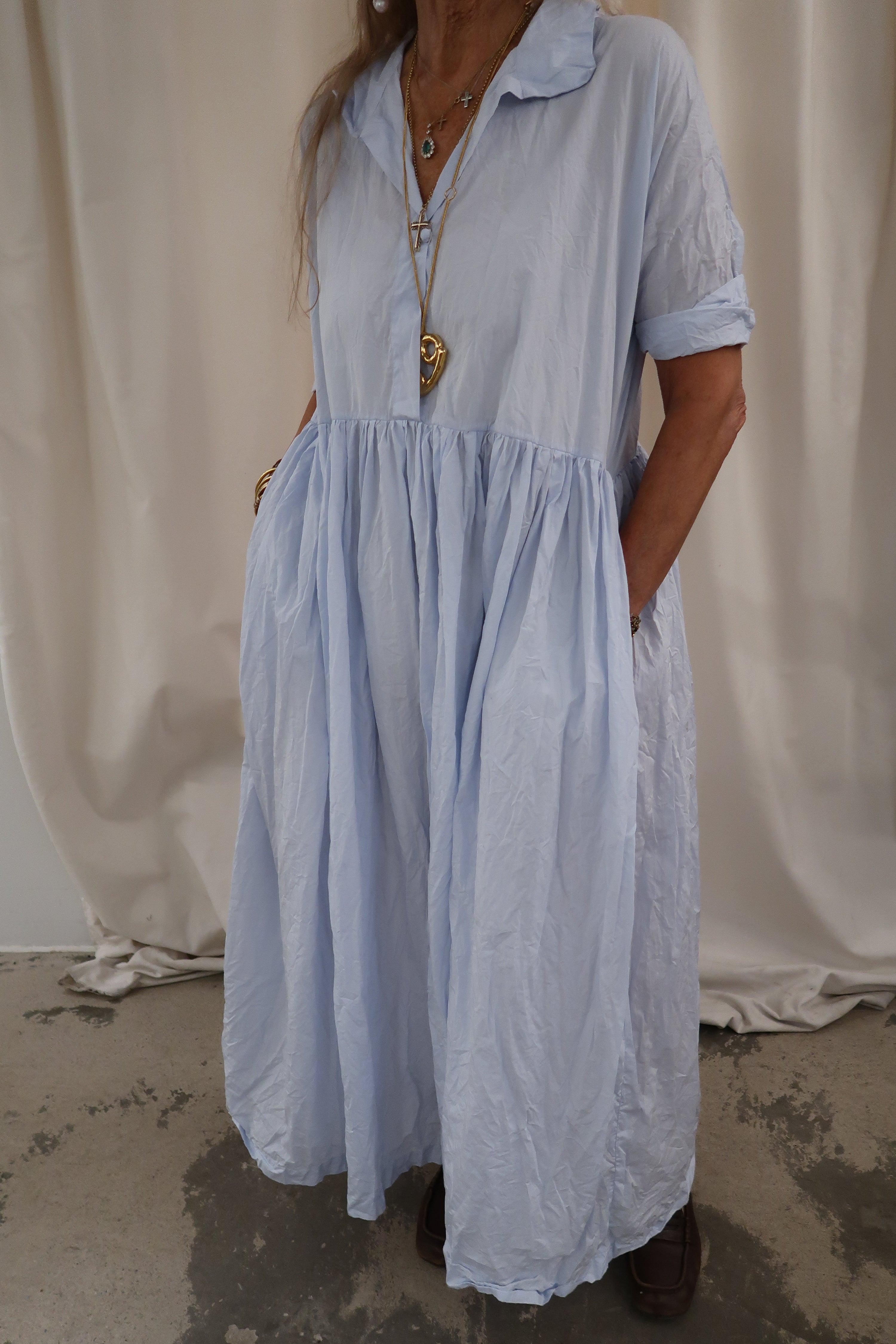 Daniela Gregis Madeleine dress in crispy cotton LightBlue