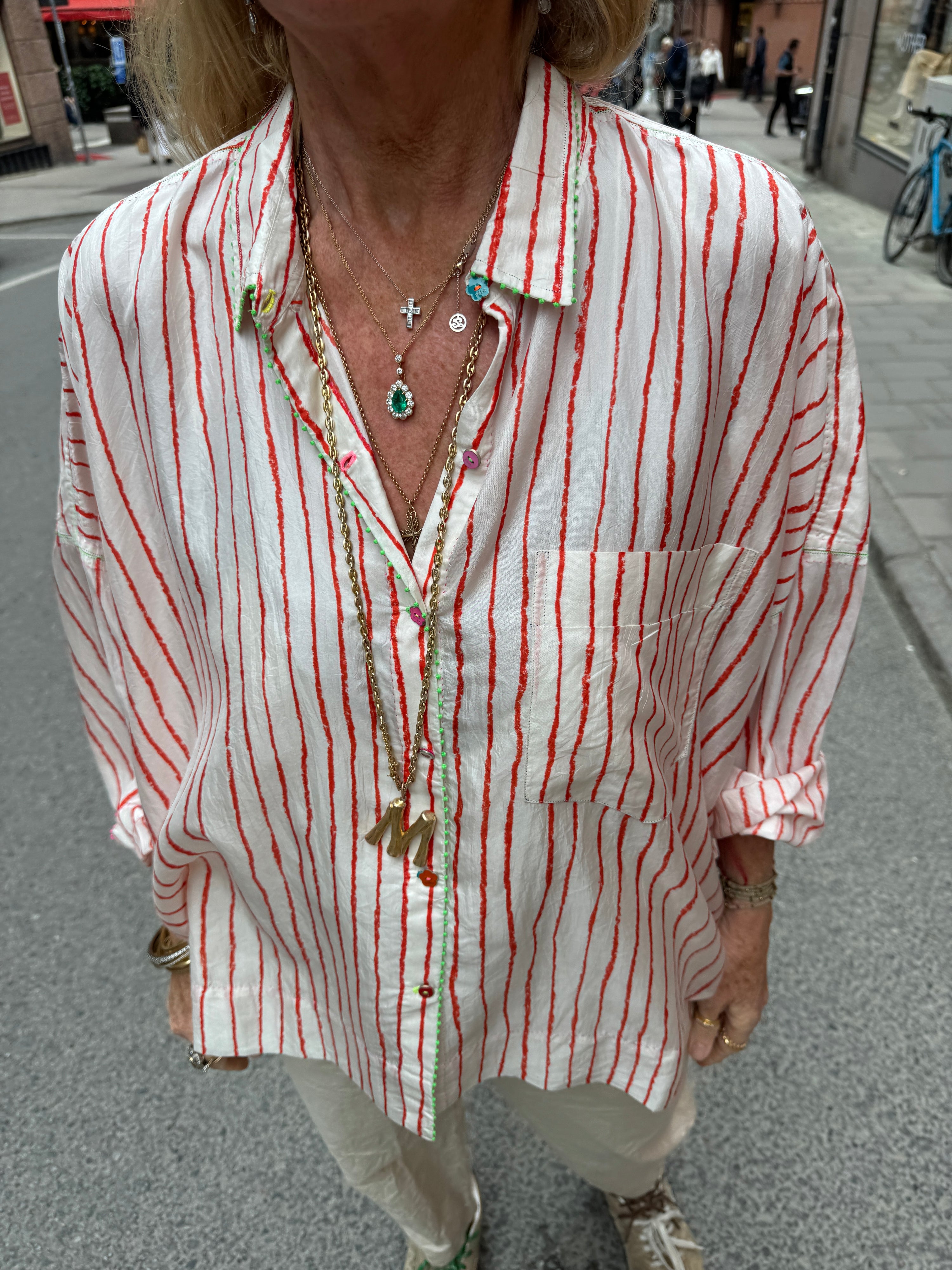 Pero - Striped Silk Blouse - Lava