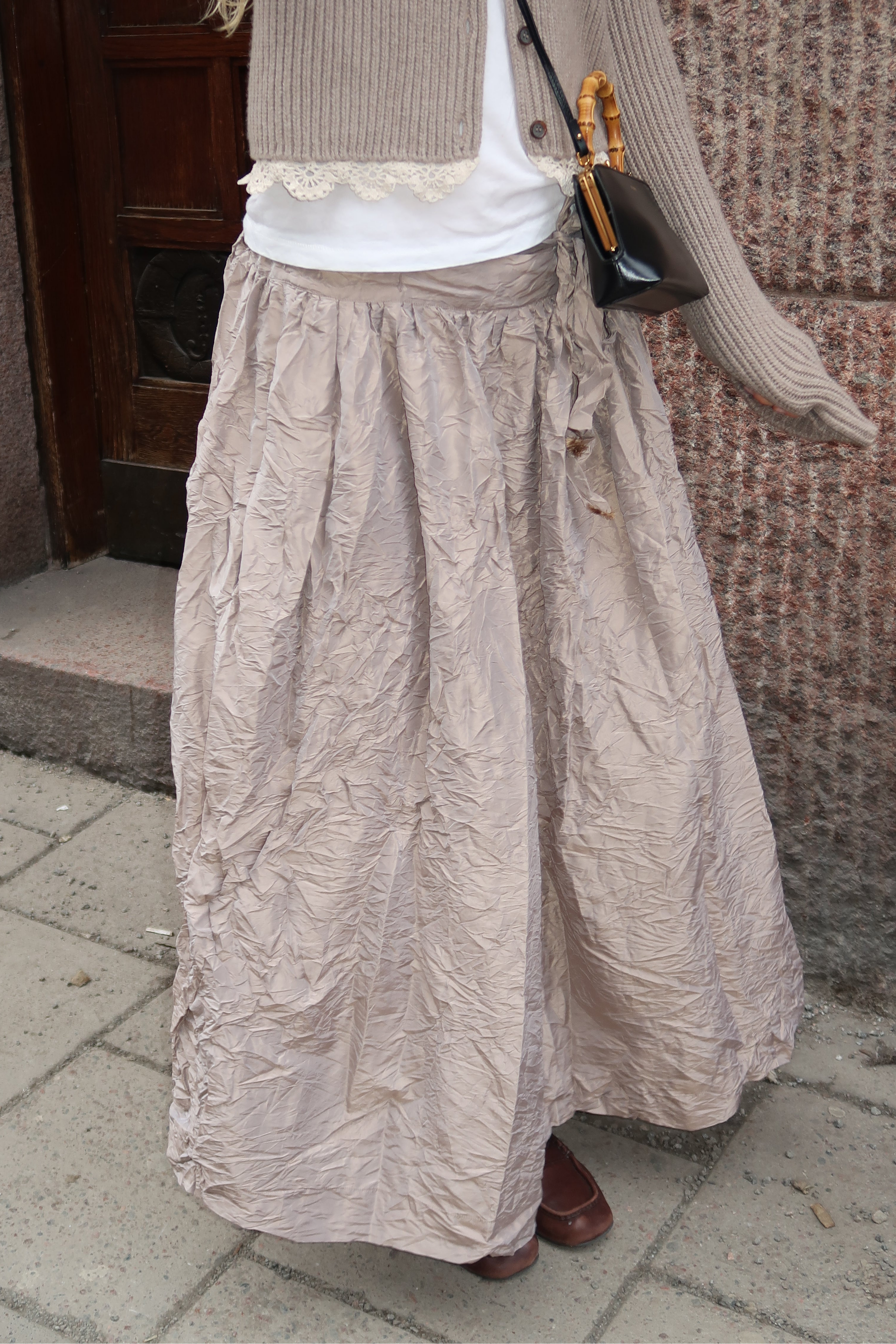 Daniela Gregis Taffeta Silk Skirt Earth