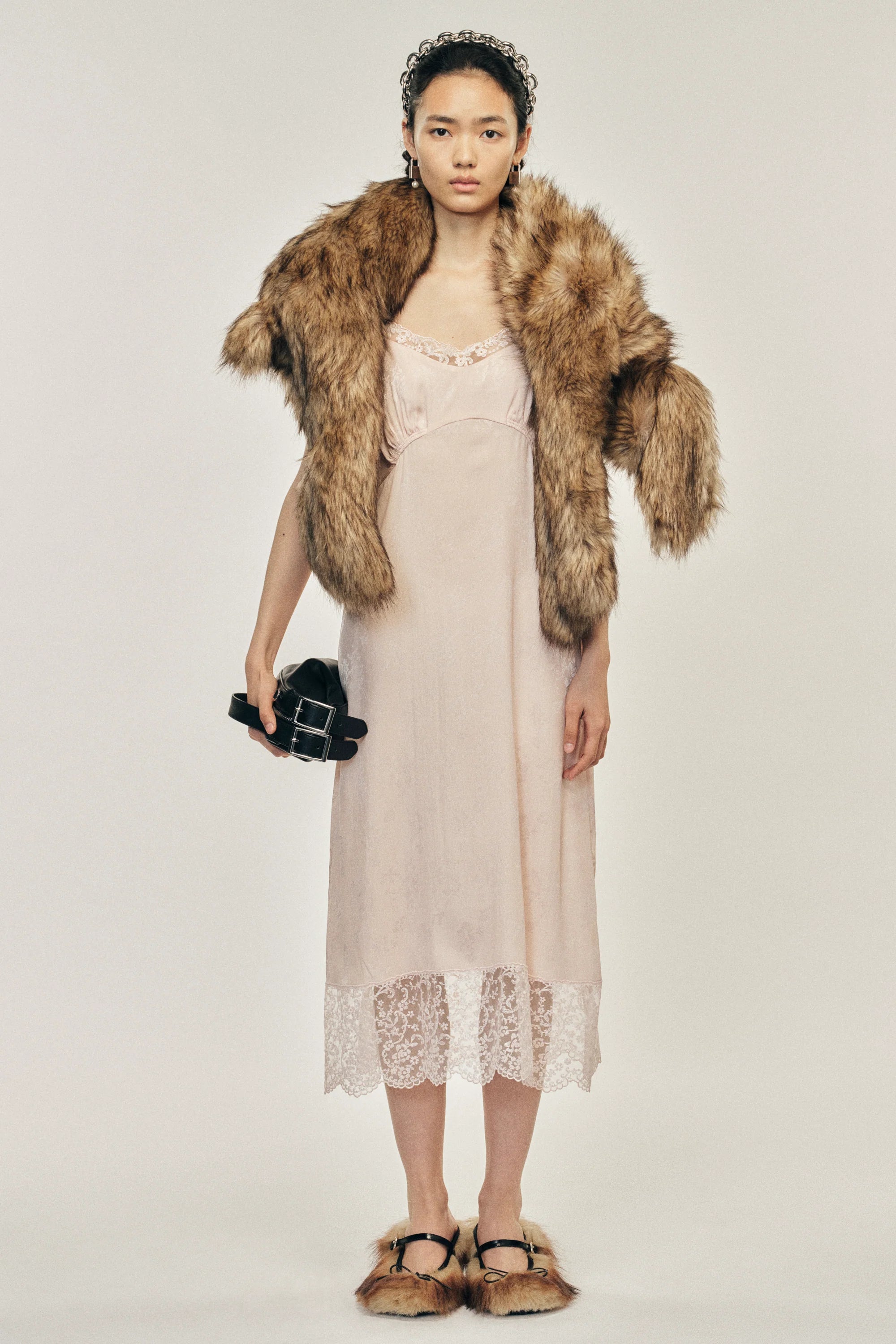Simone Rocha Deep Lace Trim Slip Jacquard Dress Blush