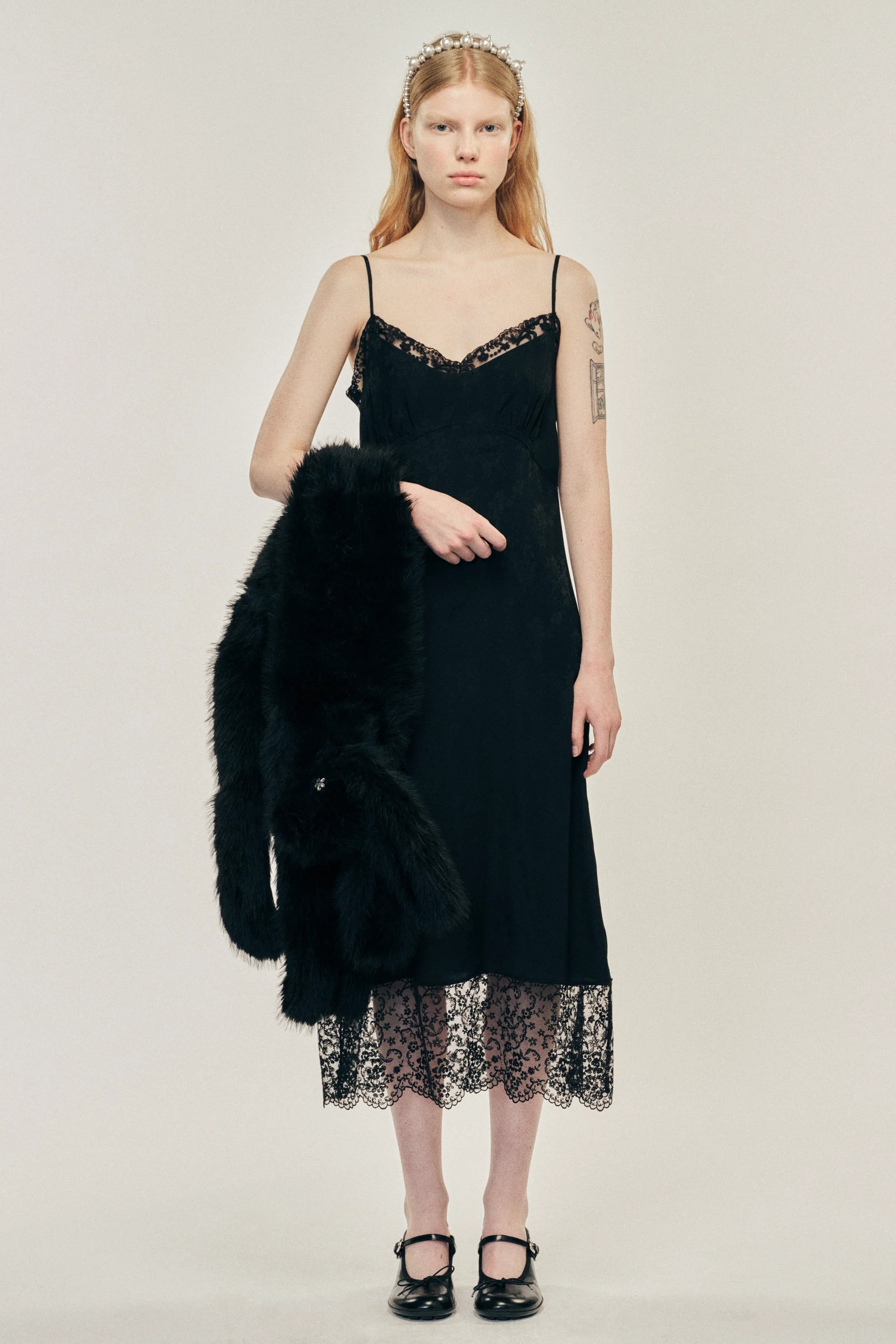 Simone Rocha Deep Lace Trim Slip Jacquard Dress Black