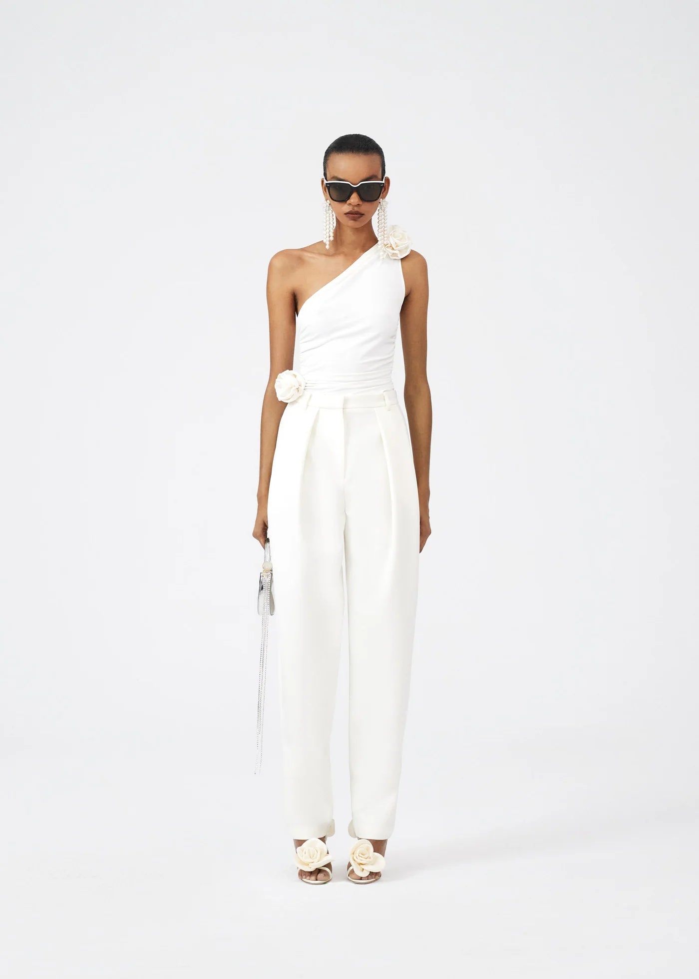 Magda Butrym One-shoulder embellished ruched stretch-jersey top white