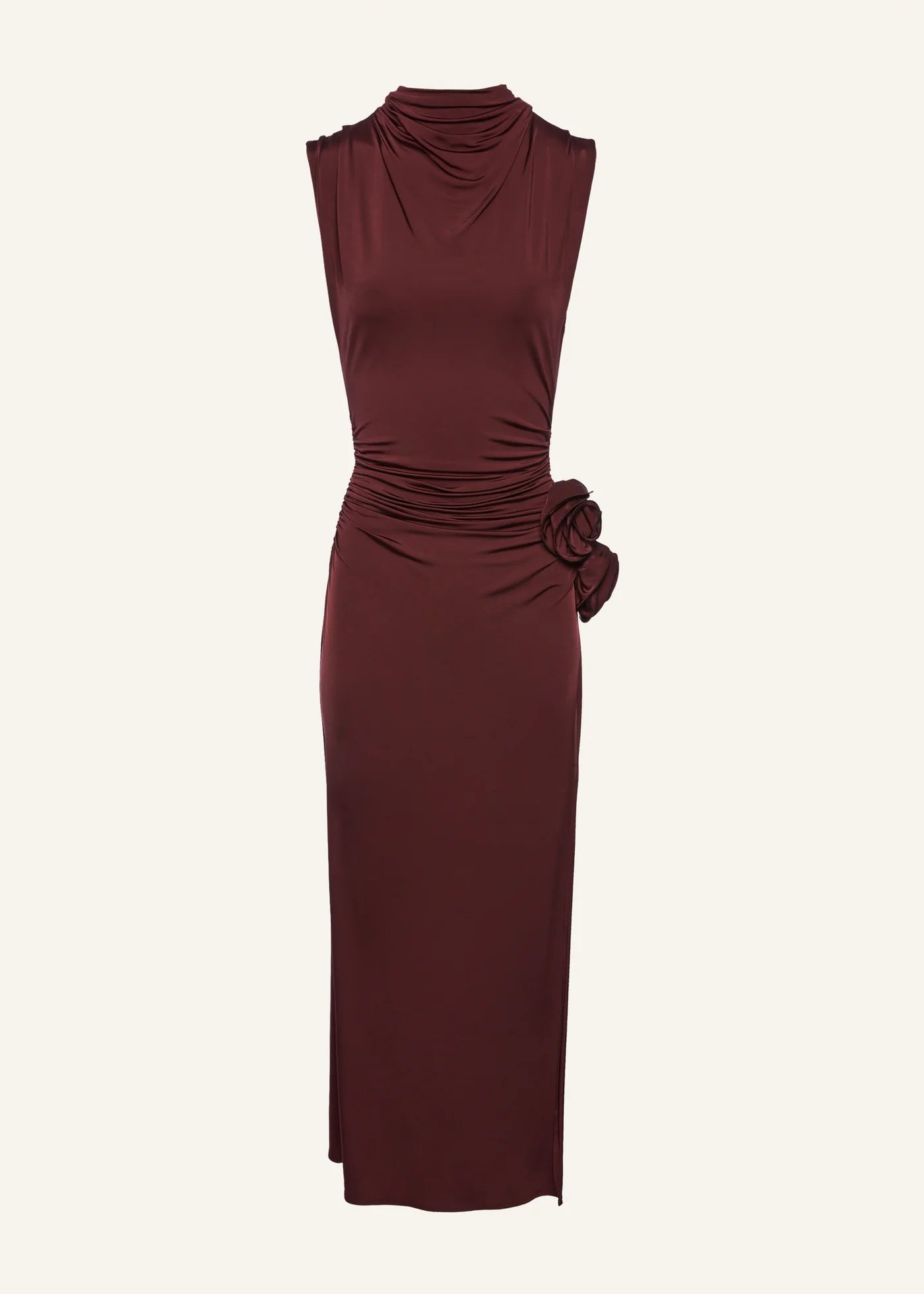 Magda Butrym Draped high neck midi dress in burgundy