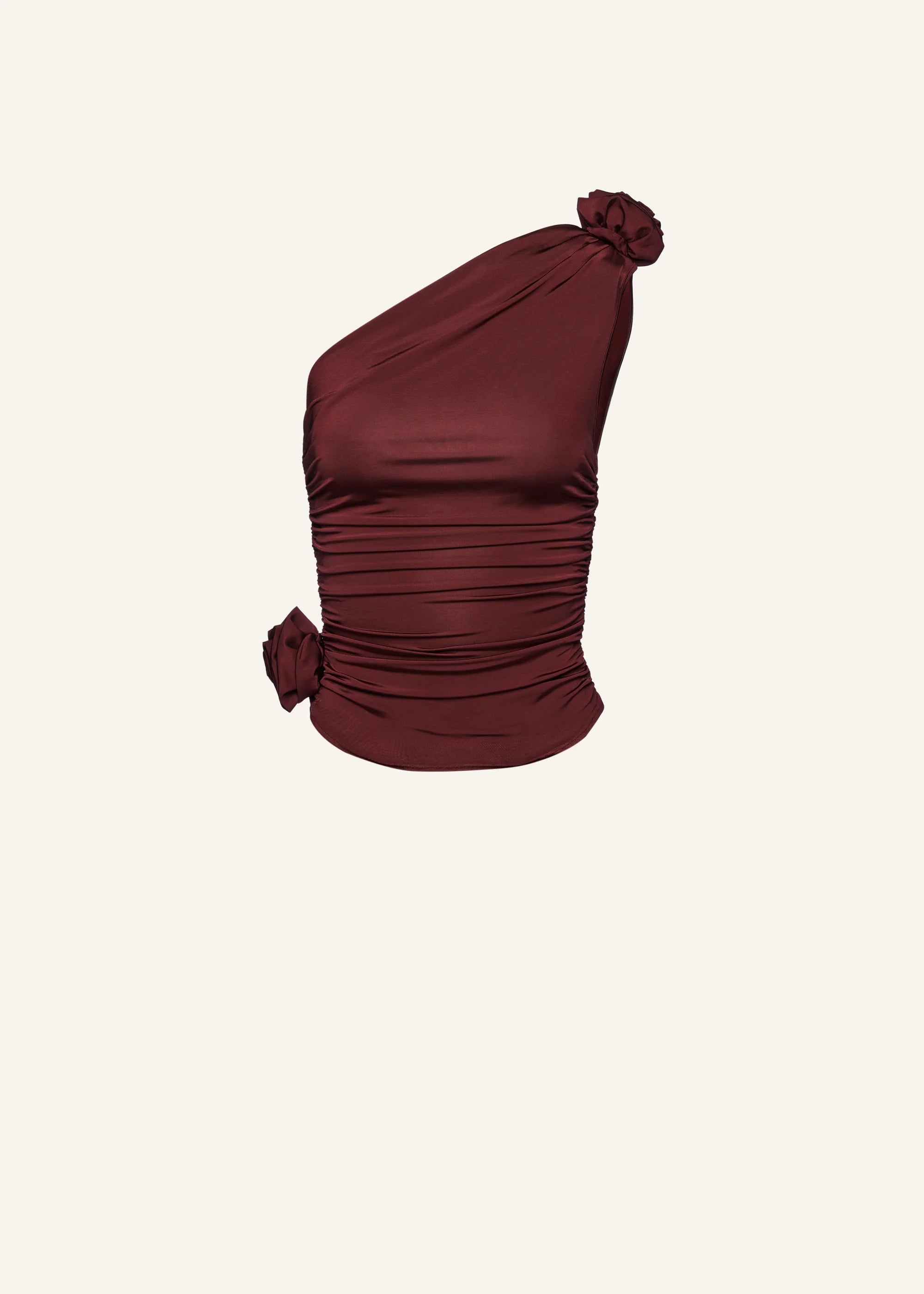 Magda Butrym One-shoulder embellished ruched stretch-jersey top burgundy