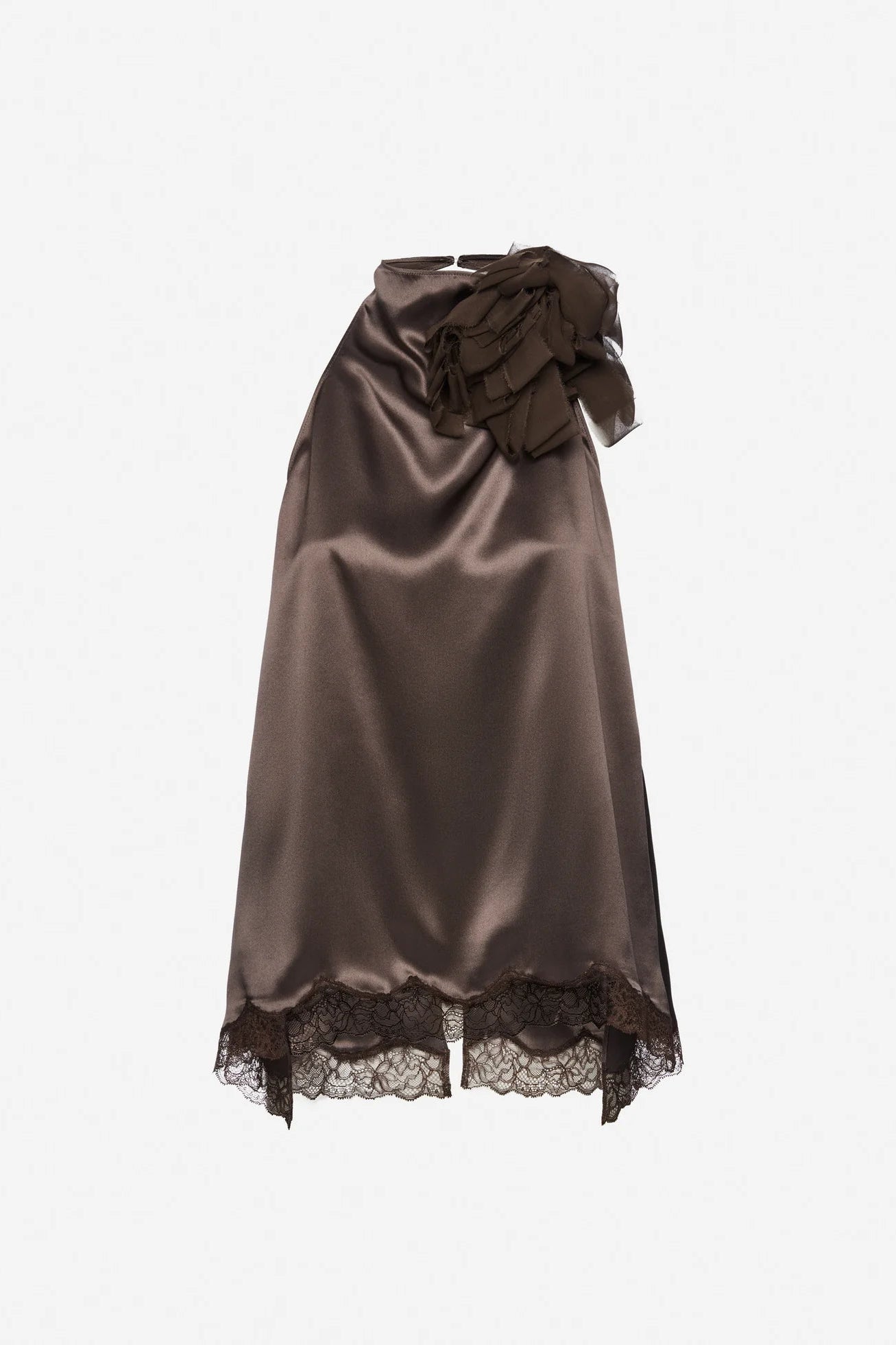 Magda Butrym Silk open-back lace-trim blouse in brown