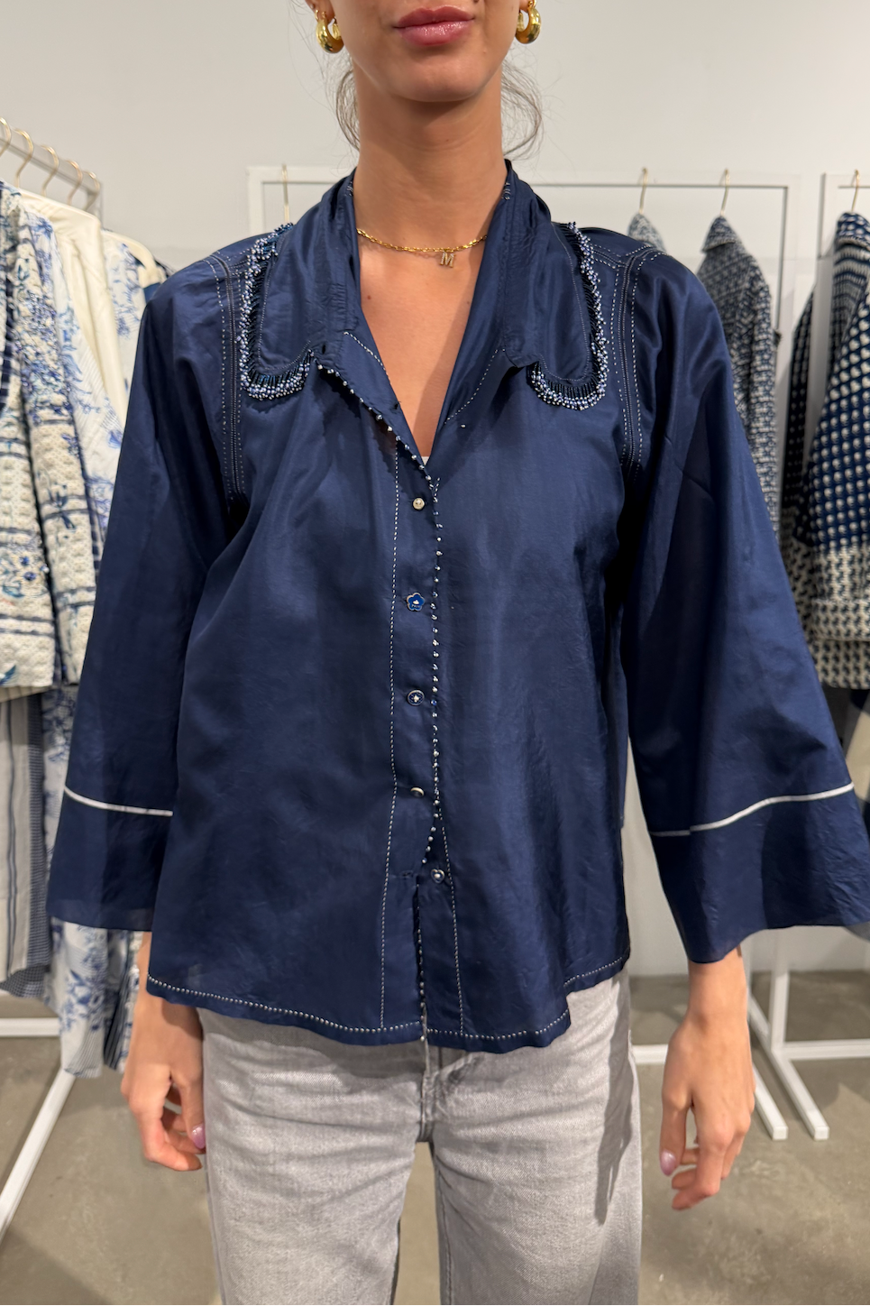 Pero Mary Silk Navy Blouse