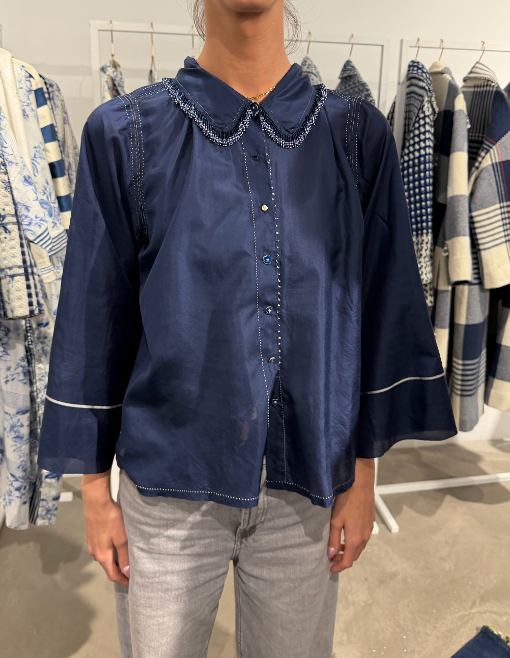 Pero Mary Silk Navy Blouse