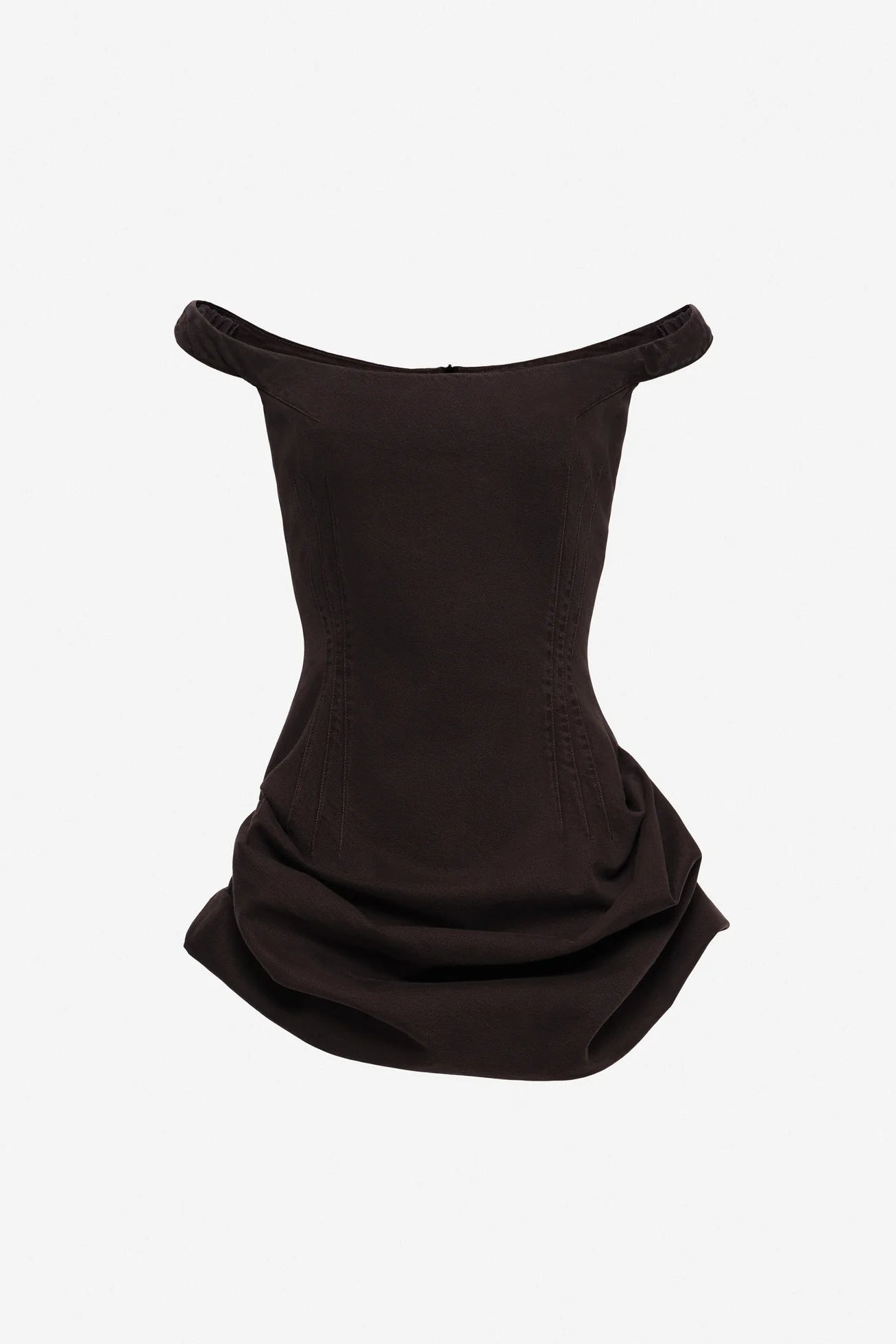 Magda Butrym Off-shoulder fitted denim mini dress in brown